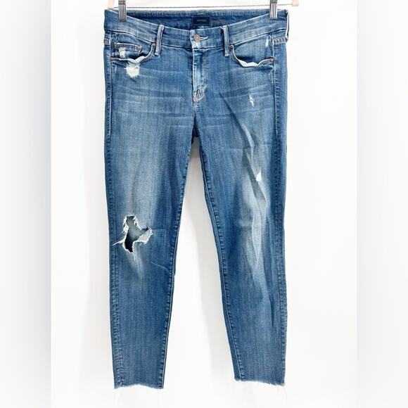 Mother The Looker Ankle Fray Alley Cat Dark Wash Distress Denim Skinny Jeans 29 - Picture 4 of 13